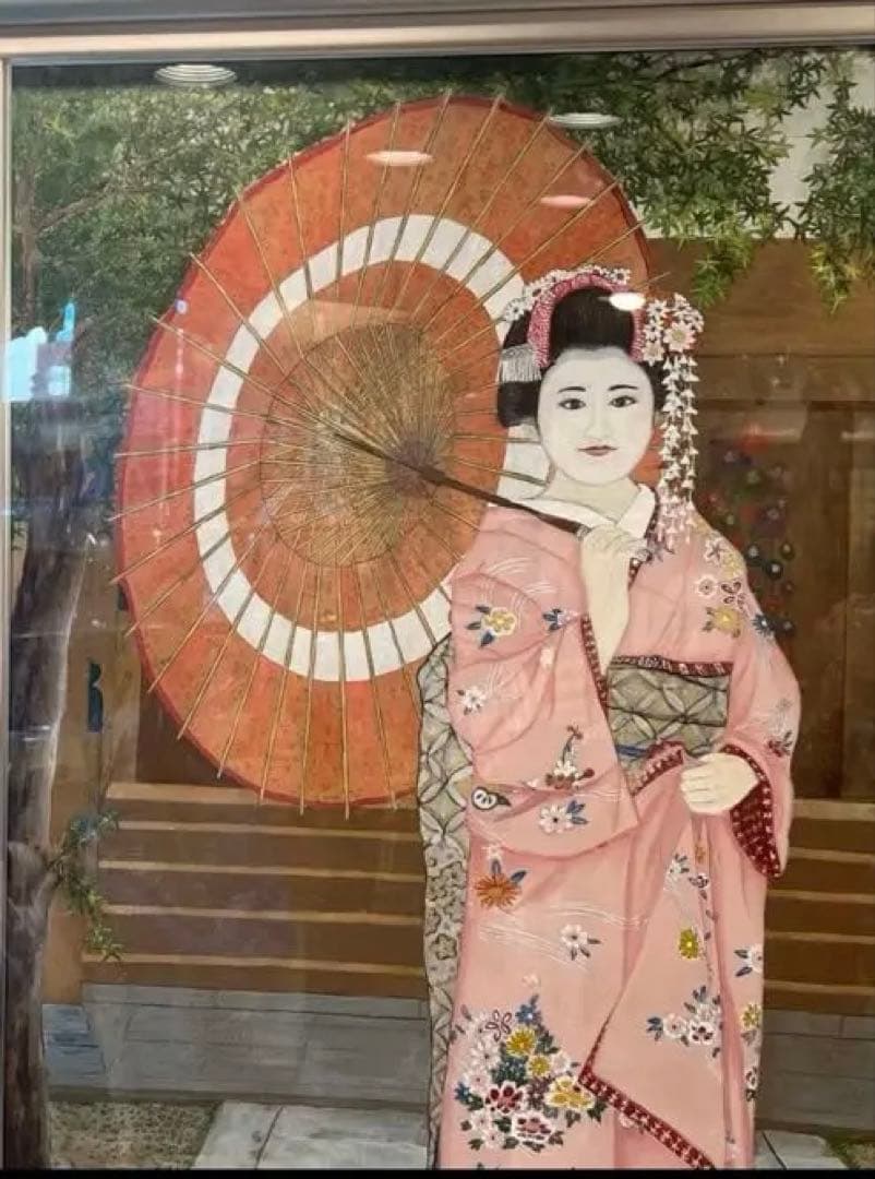お買い得送料込み美品　超大作京都神社に舞子さん大型水彩画¥180000大幅値下げ