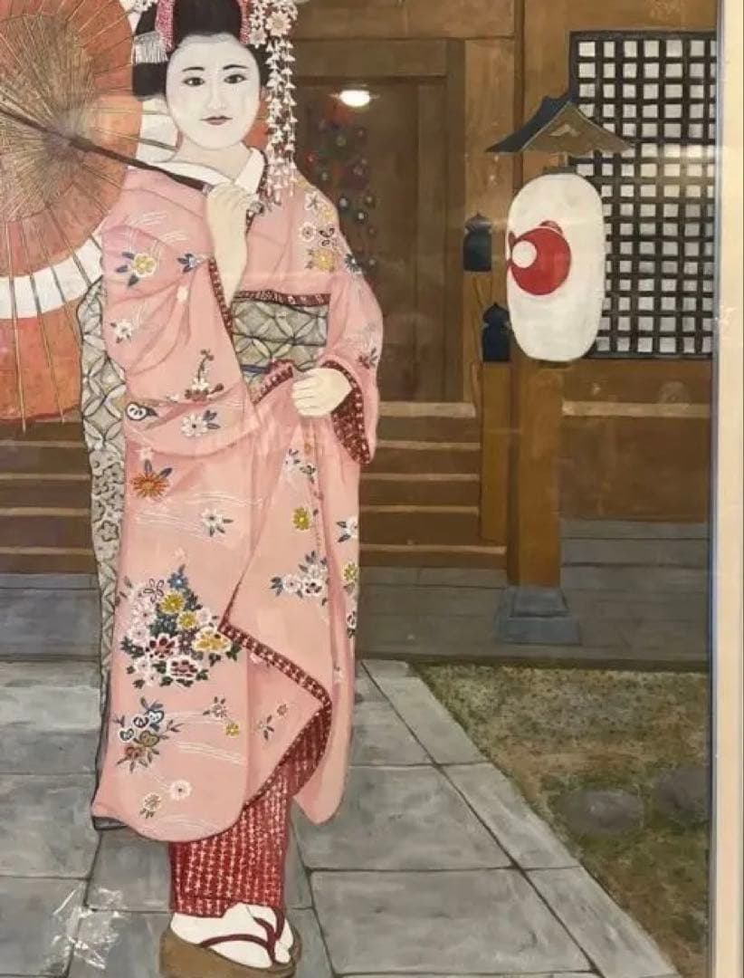 お買い得送料込み美品　超大作京都神社に舞子さん大型水彩画¥180000大幅値下げ