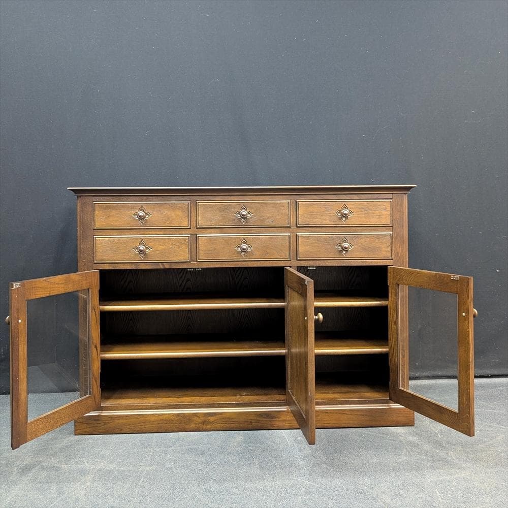 美品 えぞ民芸 花柄サイドボード キャビネット リビングボード 飾り棚 民藝