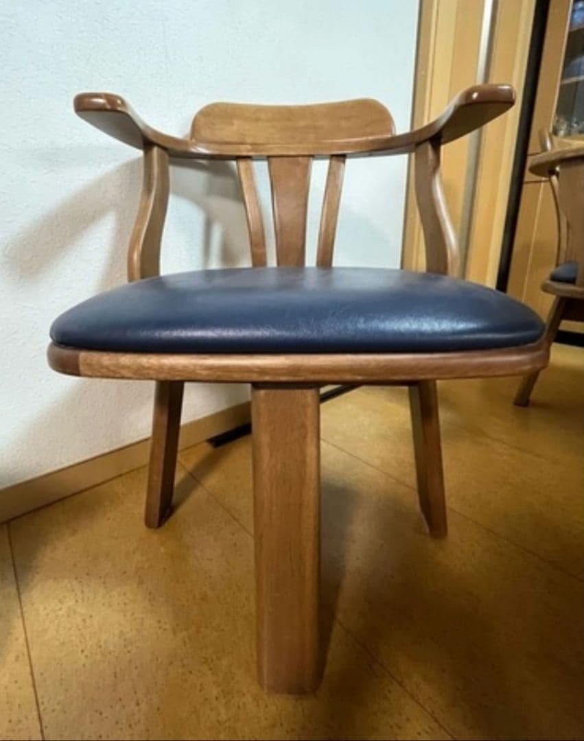 【関東圏限定】天然木 ダイニング5点セット 回転チェア4脚 ブルー 135cm