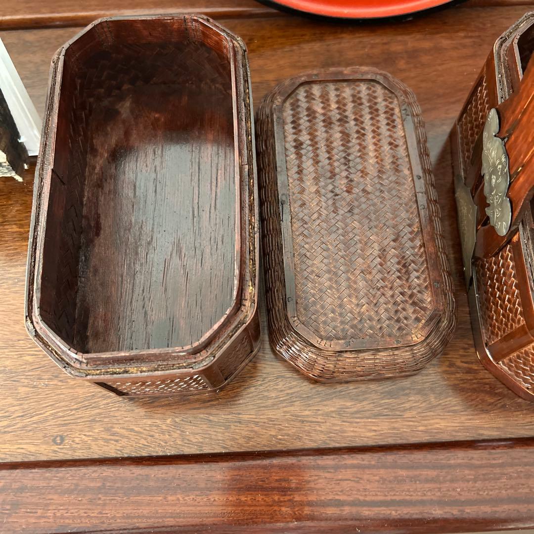 2段 竹細工アンティーク 収納ケース 美術品・アンティーク・コレクション