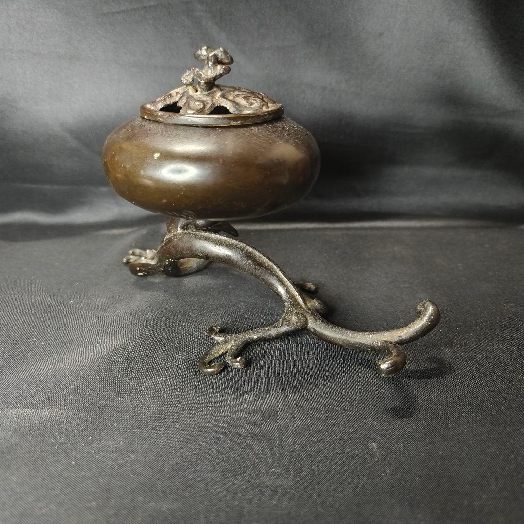 中国古美術 古銅宣徳香炉 臥獅炉 時代物 香道骨董 コレクター放出美品