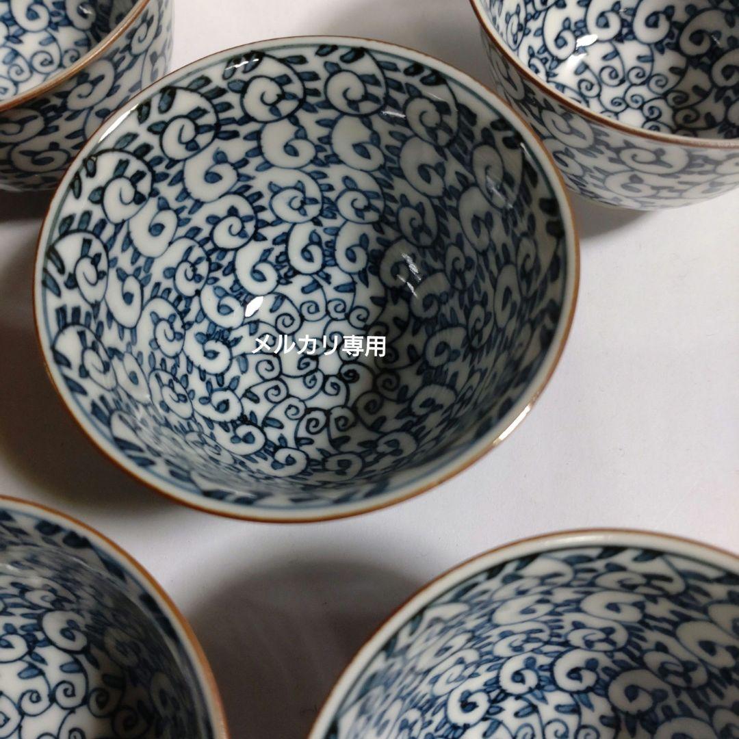 平安「龍岳造り」染付蛸唐草　汲出五客揃杉箱入