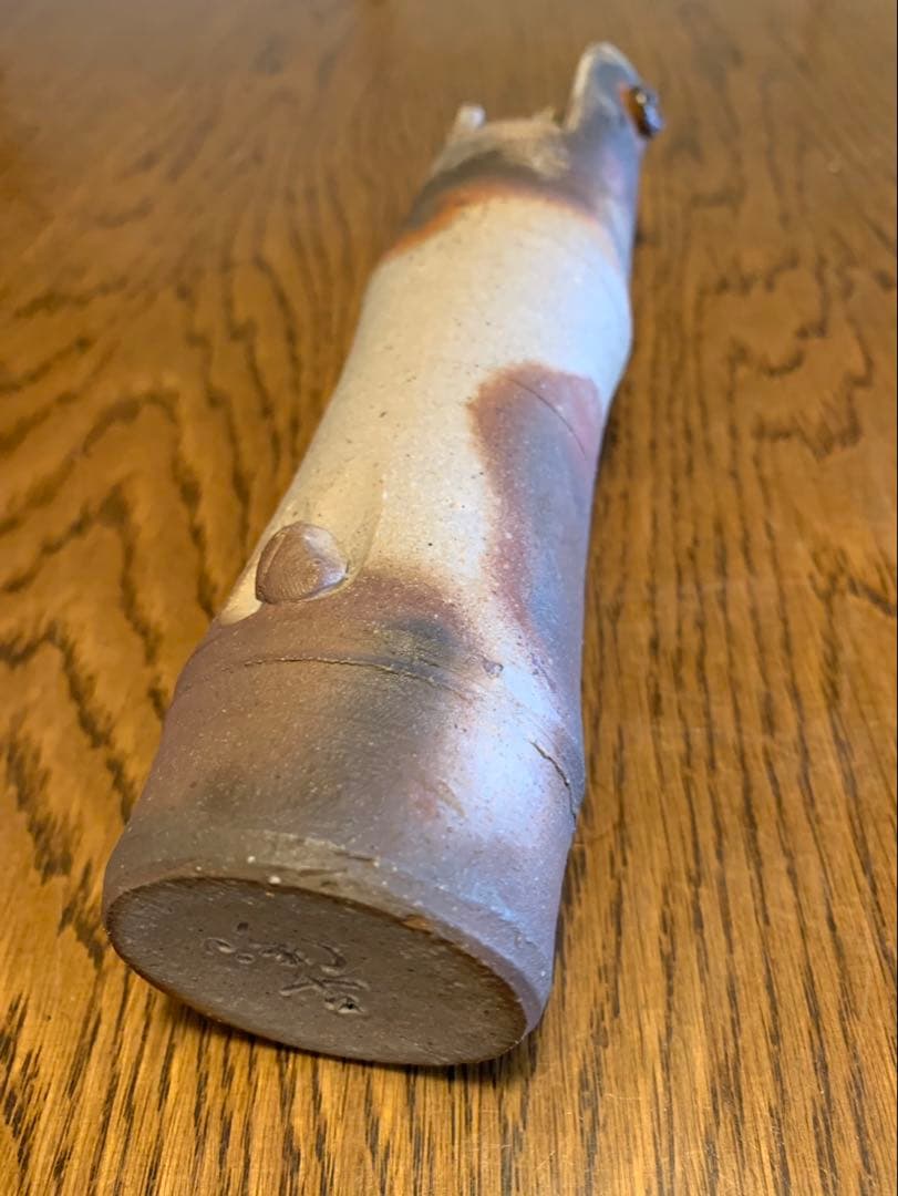 琉球古陶 壺屋焼飴釉線刻文徳利 PP873. 沖縄琉球古陶 壺屋焼 飴釉線彫