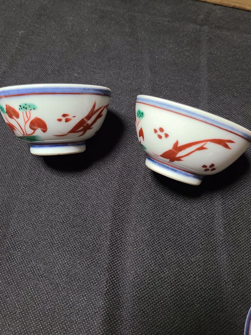 須田菁華造古赤絵魚藻文茶碗5客