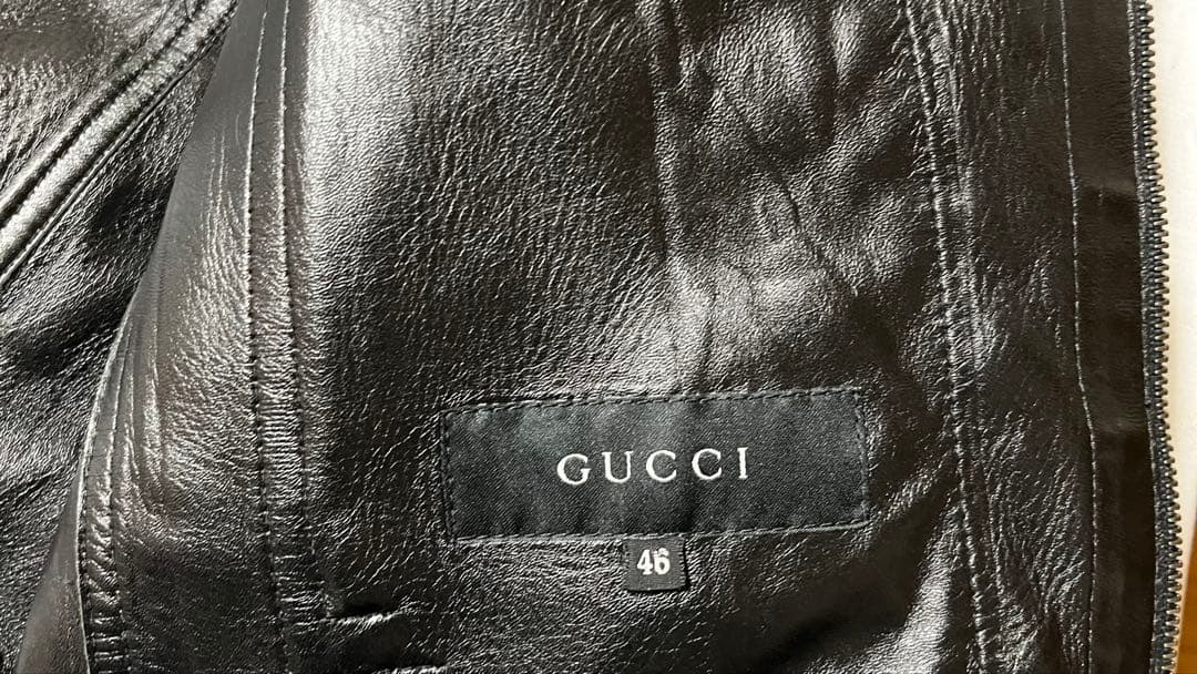 GUCCIブラックレザー 切り替え シングルライダースジャケット!