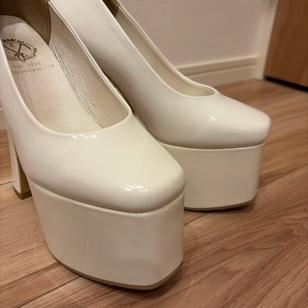 ブライダルシューズ 22.5 エナメルホワイト 15cm（プラットフォーム）