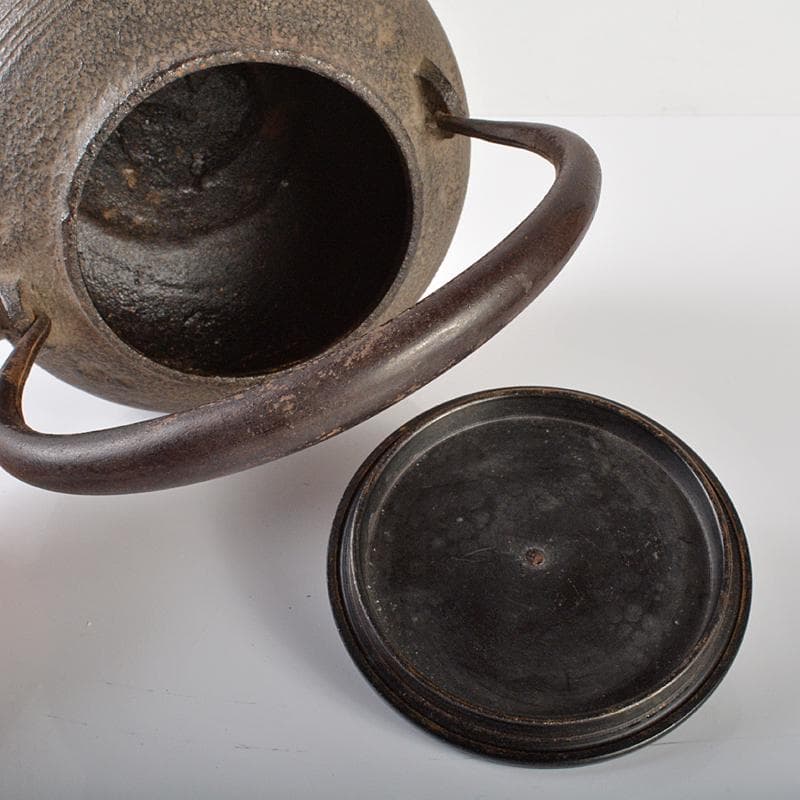 煎茶道具　柚子肌　線文　銅蓋　鉄瓶　鉄壷　V　R6428
