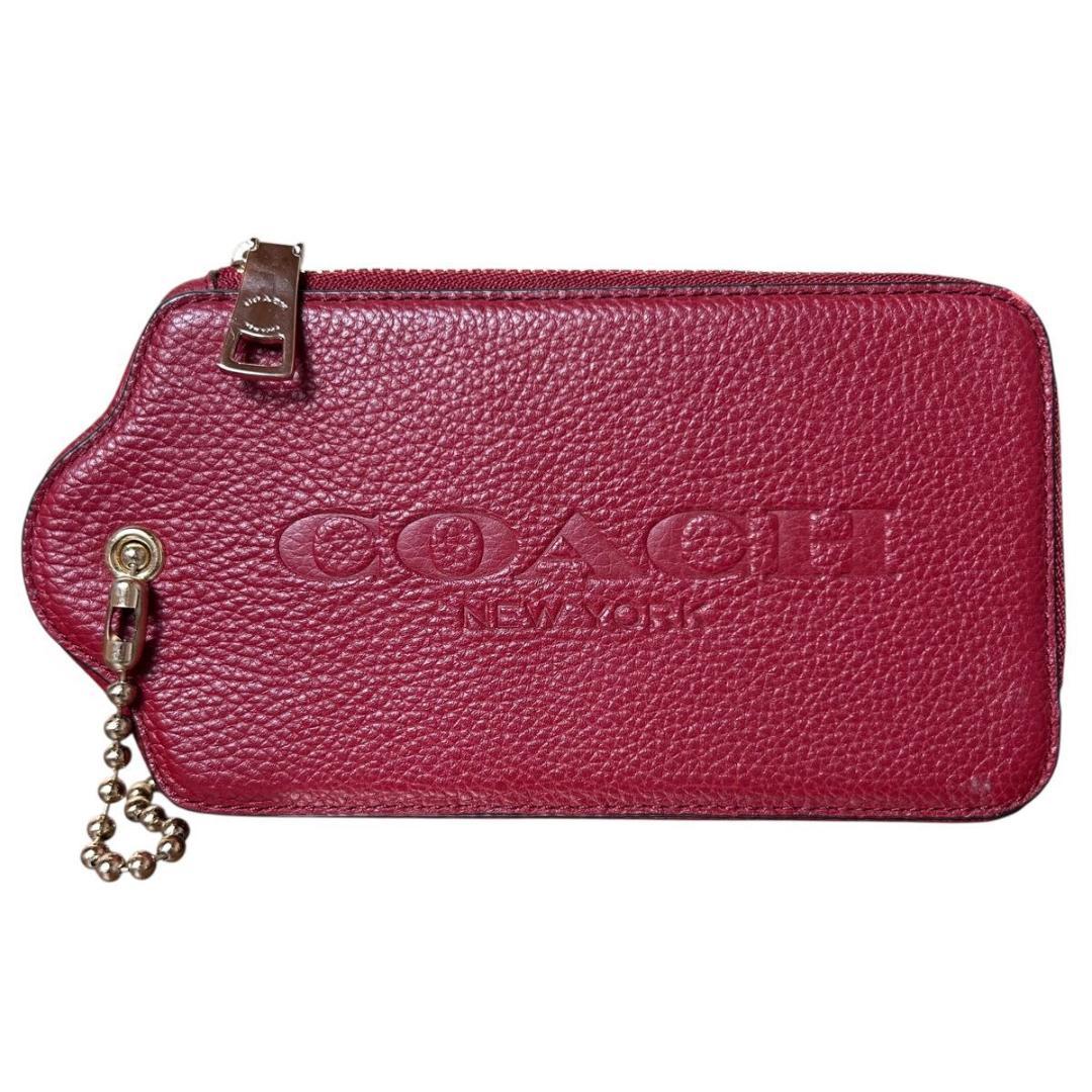 極美品　コーチ　ポーチ　ケース ジップ レザー レッド 財布 リストレット