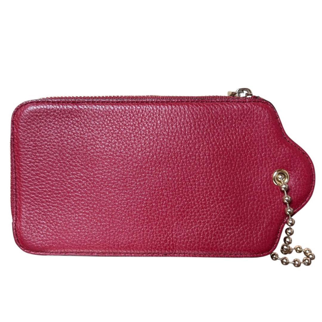 極美品　コーチ　ポーチ　ケース ジップ レザー レッド 財布 リストレット