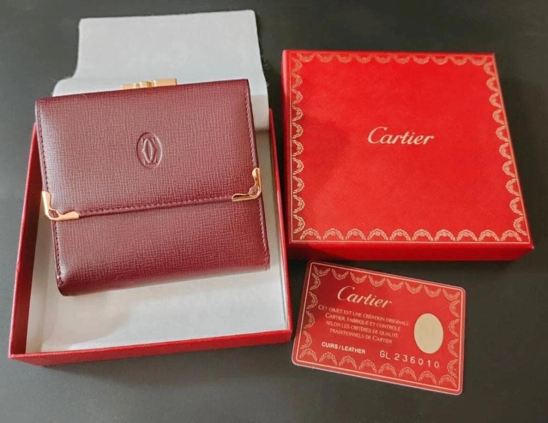 新品未使用 カルティエ Cartier ボルドー レザー 三つ折り がま口 財布