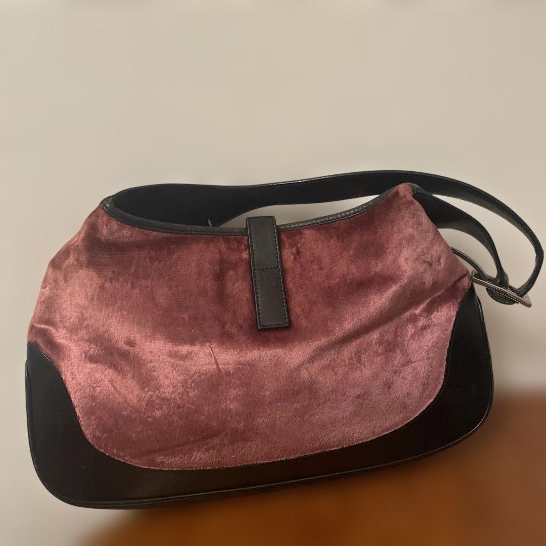 レア 希少 GUCCI グッチ ジャッキーバッグ バッグ ピンク ベロア レザー