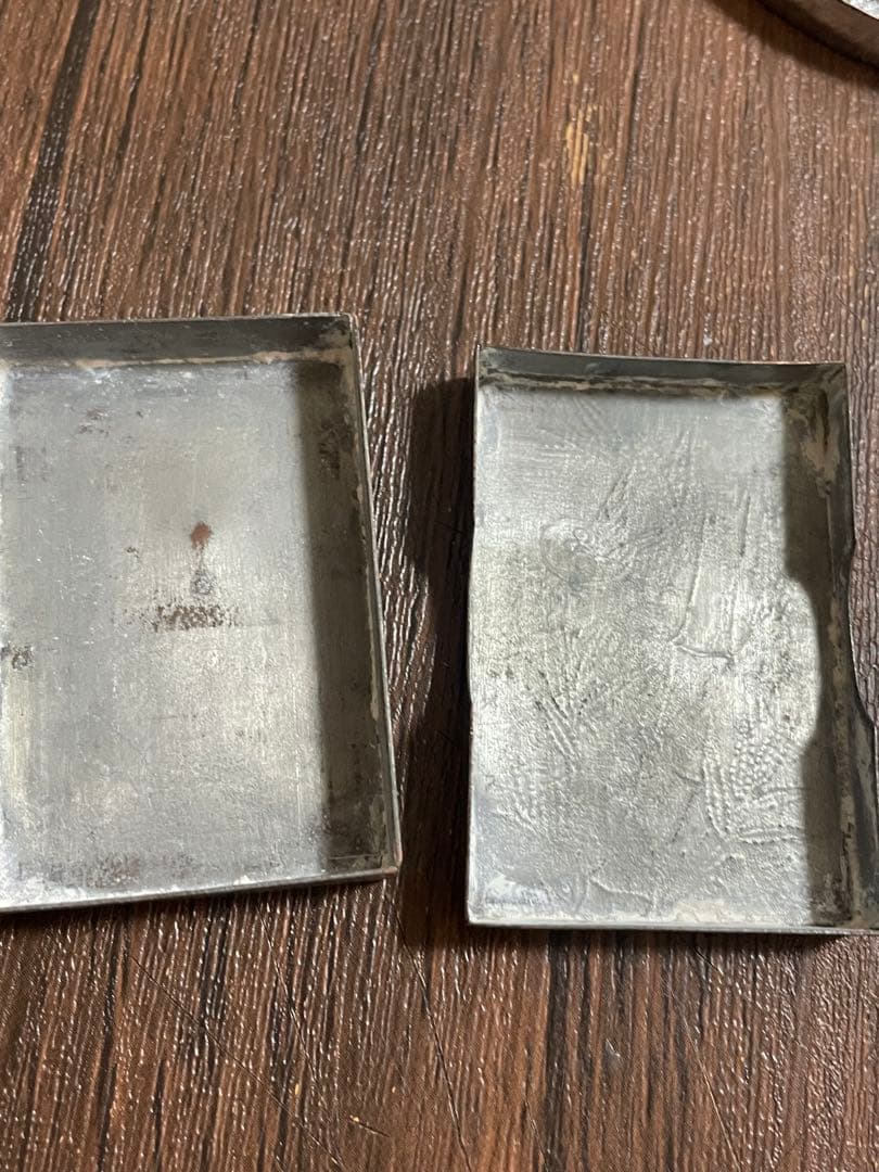 アンティーク 金属製 小箱 竹と鳥の彫刻入り 昭和レトロ 古道具