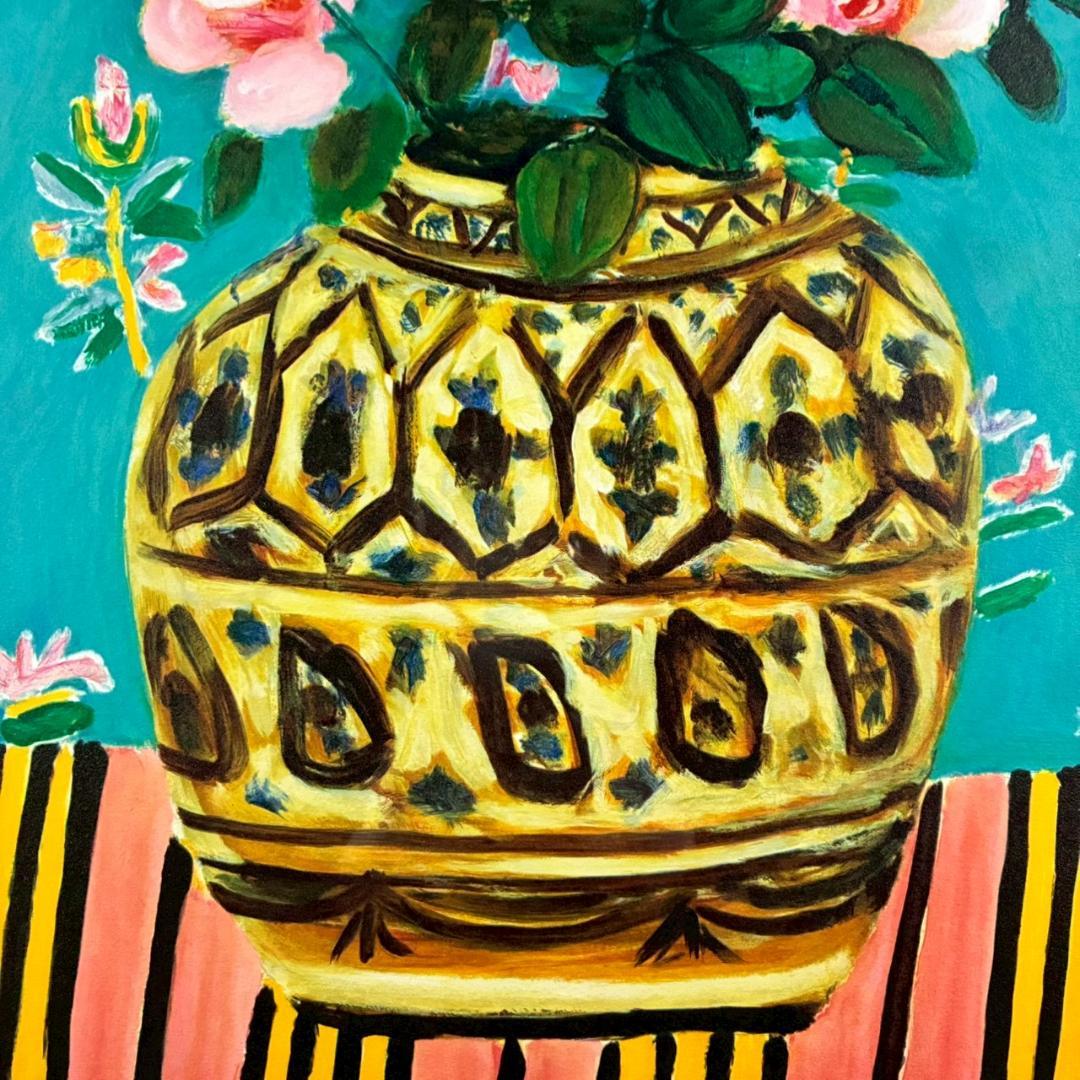 美品 児島善三郎「ペルシャ壺にバラ」リトグラフ 印章有 兒嶋俊郎監修