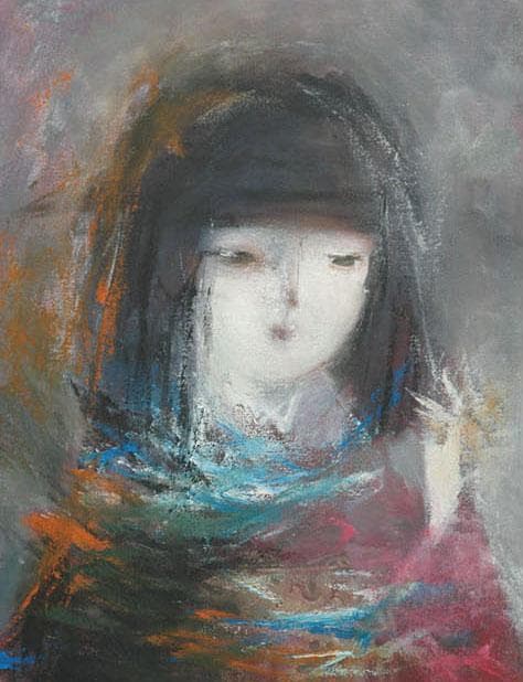 油絵 絵 絵画 インテリア 額付(黒) F6-050513 人物 女性像