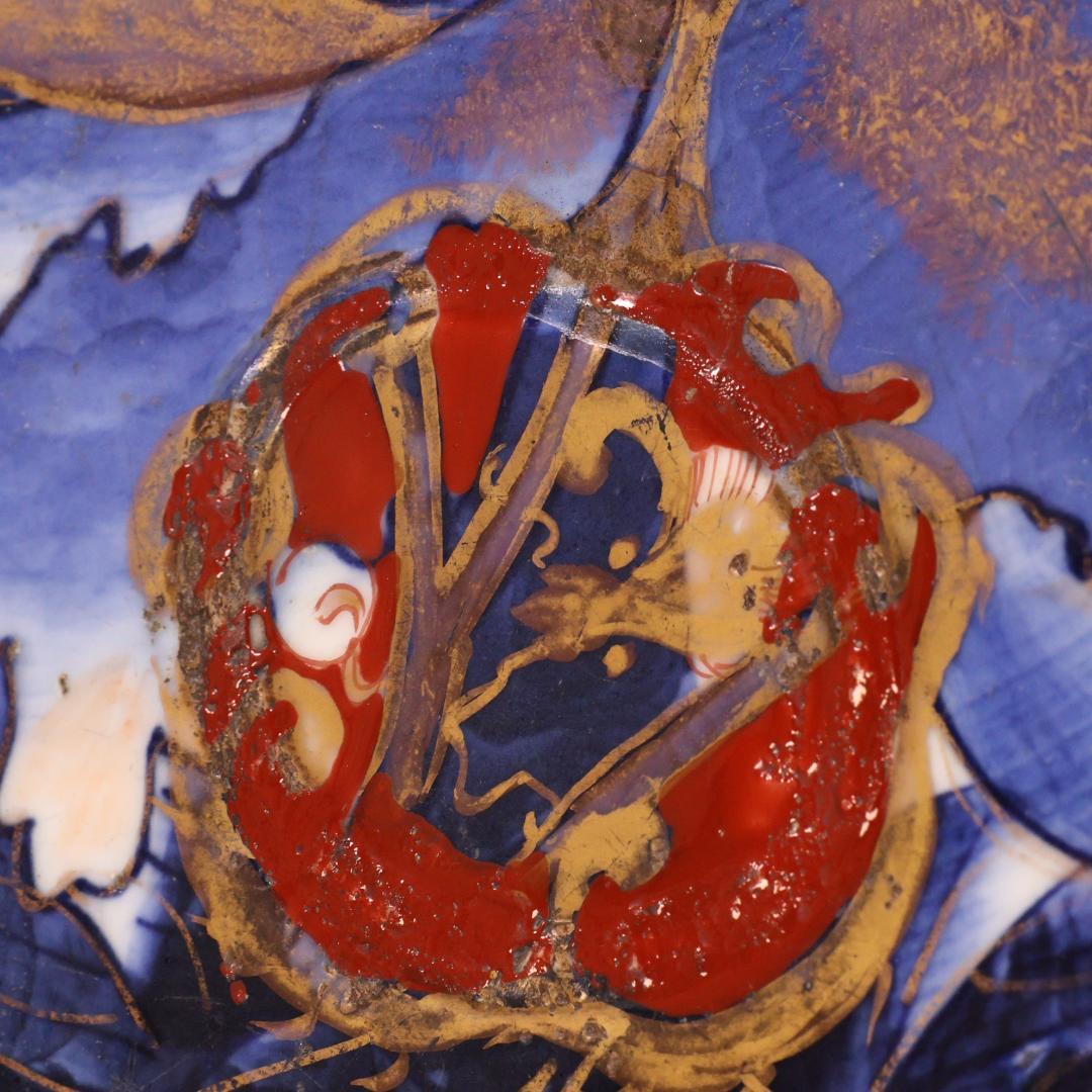 BK301 明治期 古伊万里 色絵小紋芍薬図 六角 大皿 大日本 肥蝶山