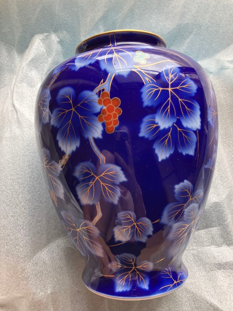 深川製磁 染付 下り藤に燕図 大花瓶 高約40.5cm 有田焼 深川製磁 染付