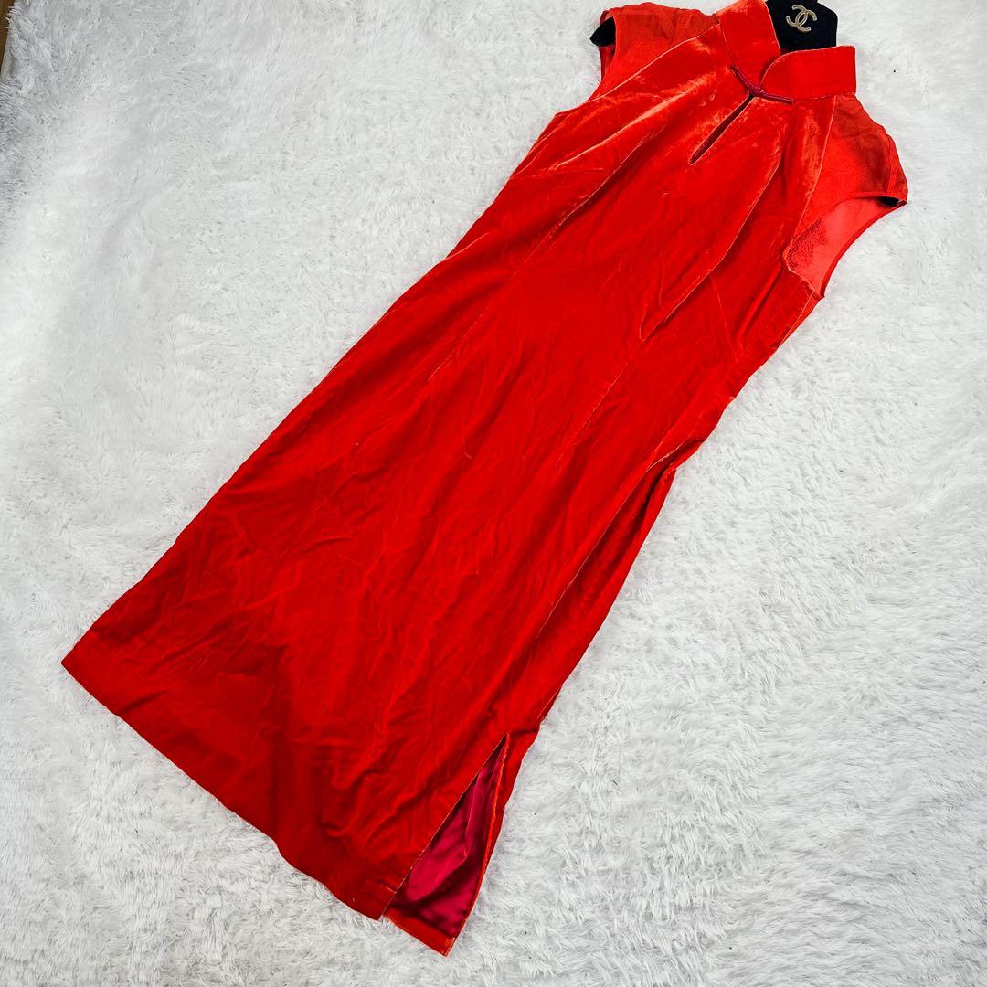 シャンハイタン　30周年記念　ロングワンピース　ベロア　チャイナドレス　赤　S