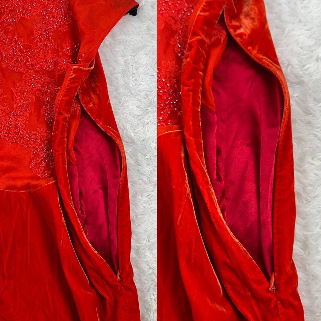 シャンハイタン　30周年記念　ロングワンピース　ベロア　チャイナドレス　赤　S