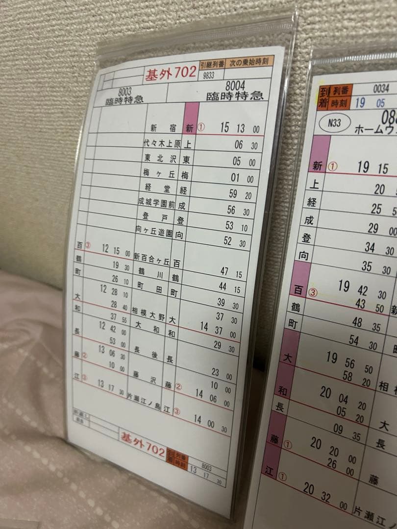 白手袋付き 小田急 相鉄 仕業表 スタフ 鉄道部品 行路表 ロマンスカー
