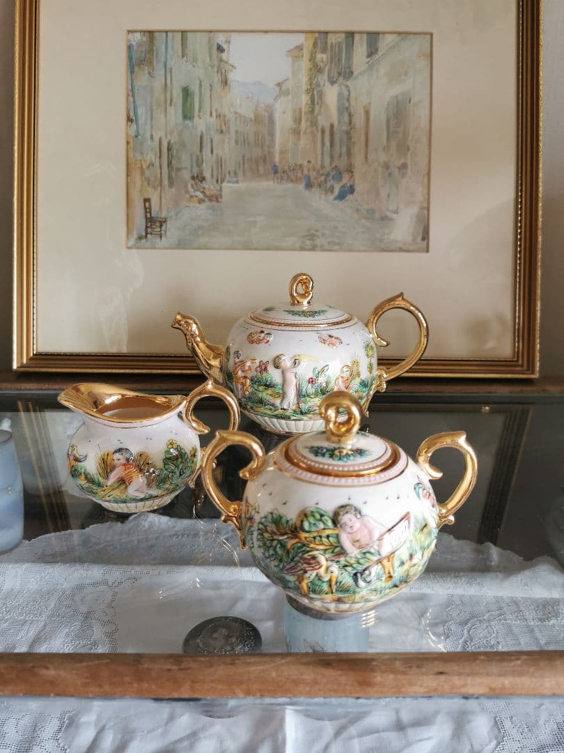 アンティーク カポディモンティ 天使＆子供ティーカップ1客②ハンド