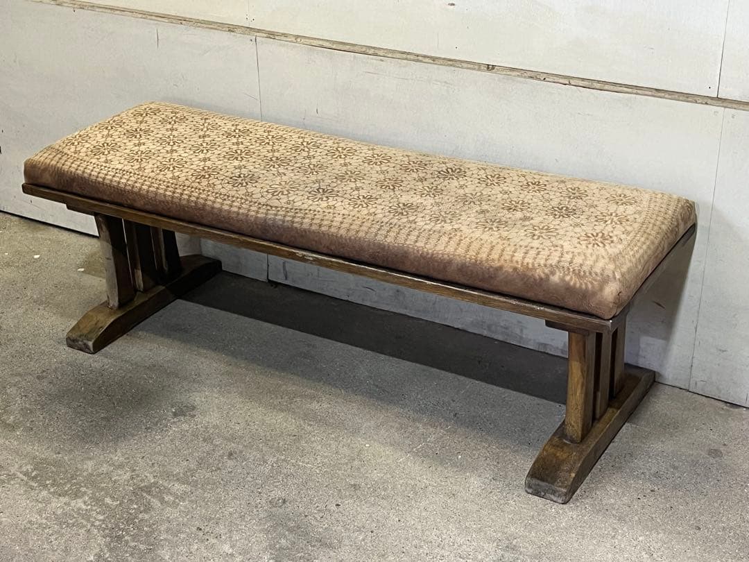 s*n様 レトロな木製長椅子 モケット張り 二人掛けベンチ ひより ベンチ 幅115cm 2人掛け コンパクト 木製 背もたれ無し 長椅子