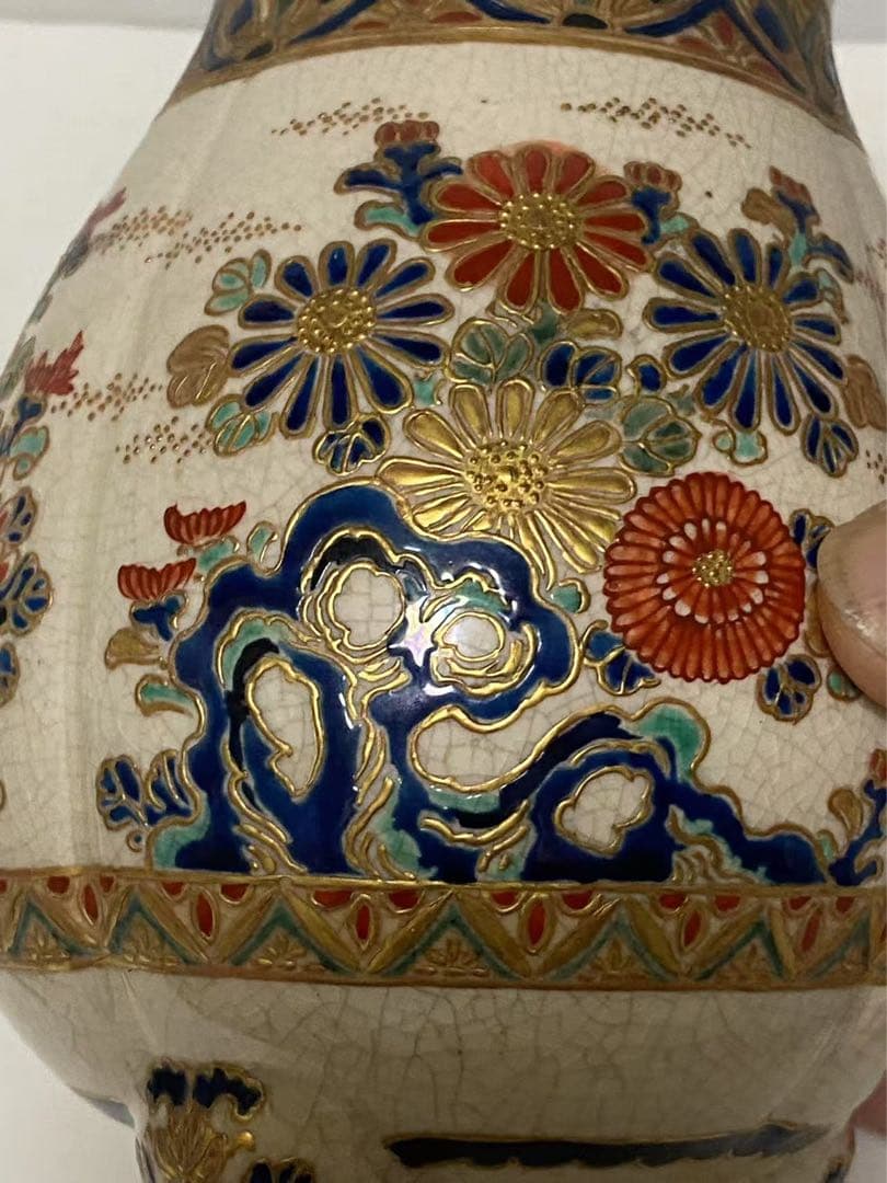 薩摩焼 丸十字薩摩 明治期 香爐 金彩花草文 金襴手 美術品