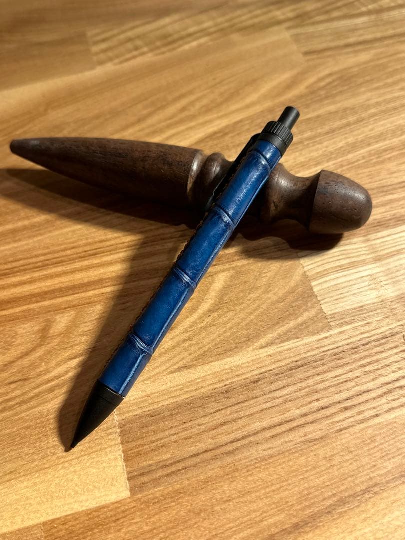 革軸ペン 藍染クロコダイル 本革 加藤金属