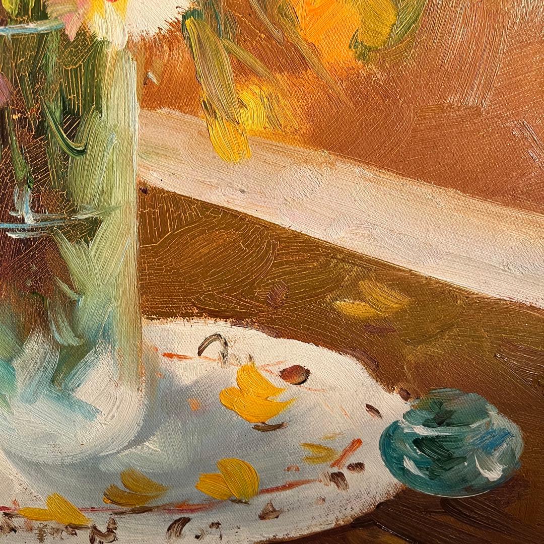 ★特大秀作★手書き油絵 花瓶の花 肉筆絵画 インテリア 油彩画