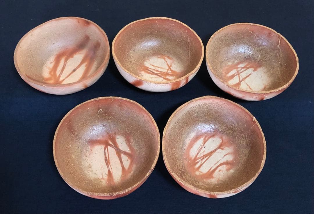 《R》備前 丸鉢5客 森陶岳 火襷 深鉢 鉢 共箱　260114き3