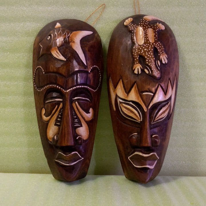 インドネシア お面 マスク 民族面 木彫り面 木製 木彫り 壁掛け 魔除け