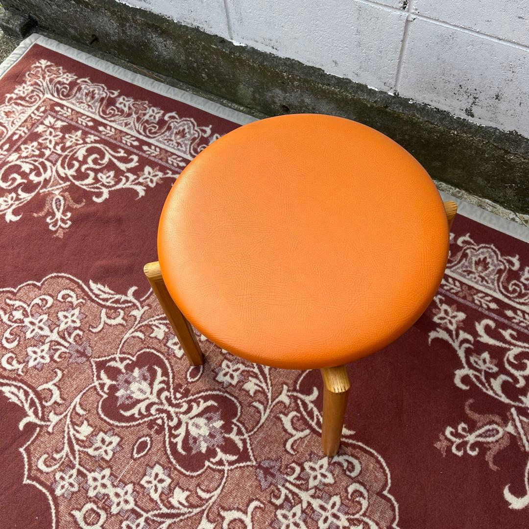 高品質◾️匠工芸 TAKUMI オレンジ座面 ラウンドスツール 丸椅子 丸イス