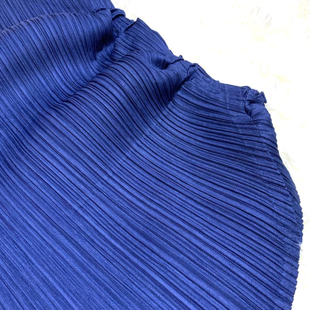 プリーツプリーズ サルエルパンツ 横プリーツ 切り替え 変形 S 青