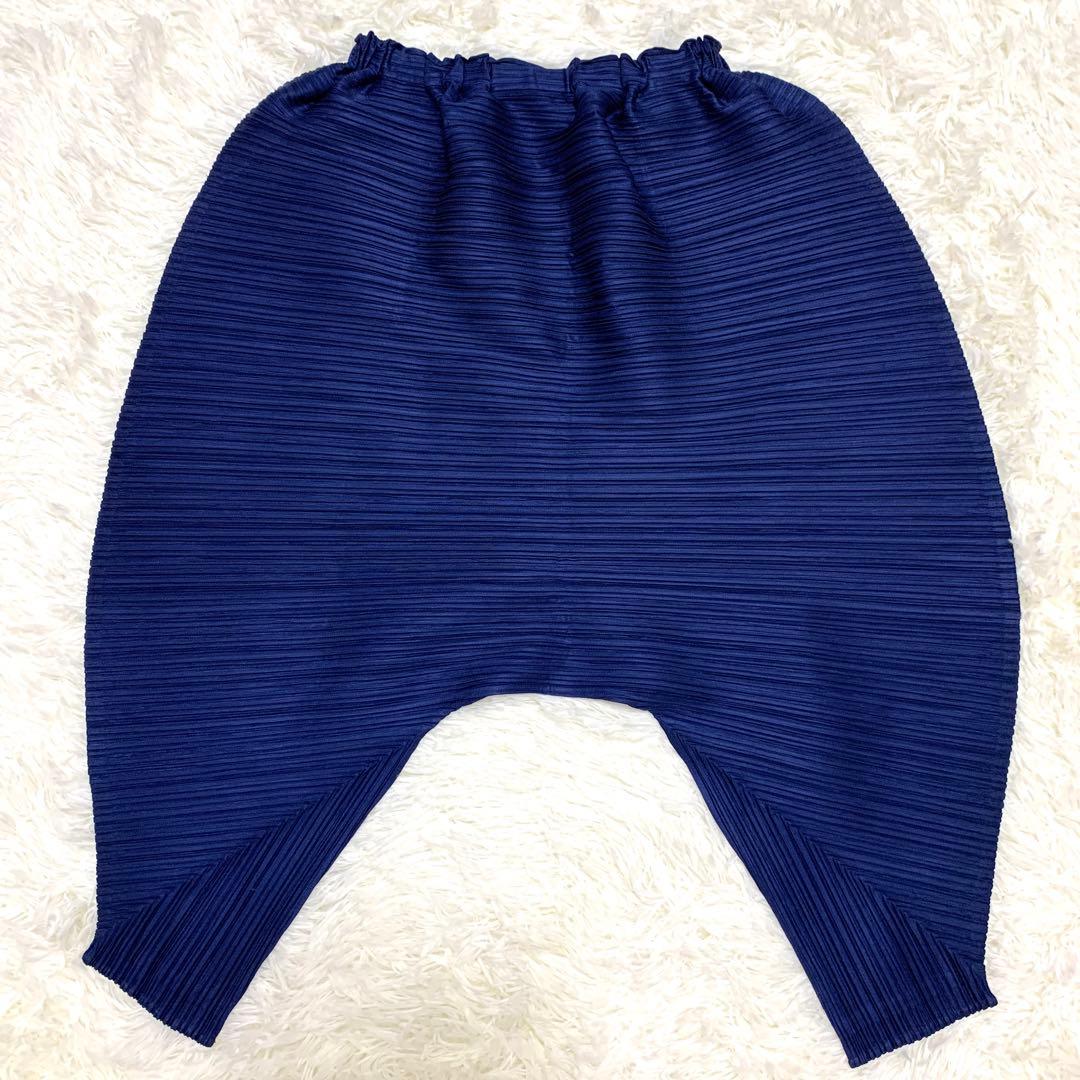 プリーツプリーズ サルエルパンツ 横プリーツ 切り替え 変形 S 青