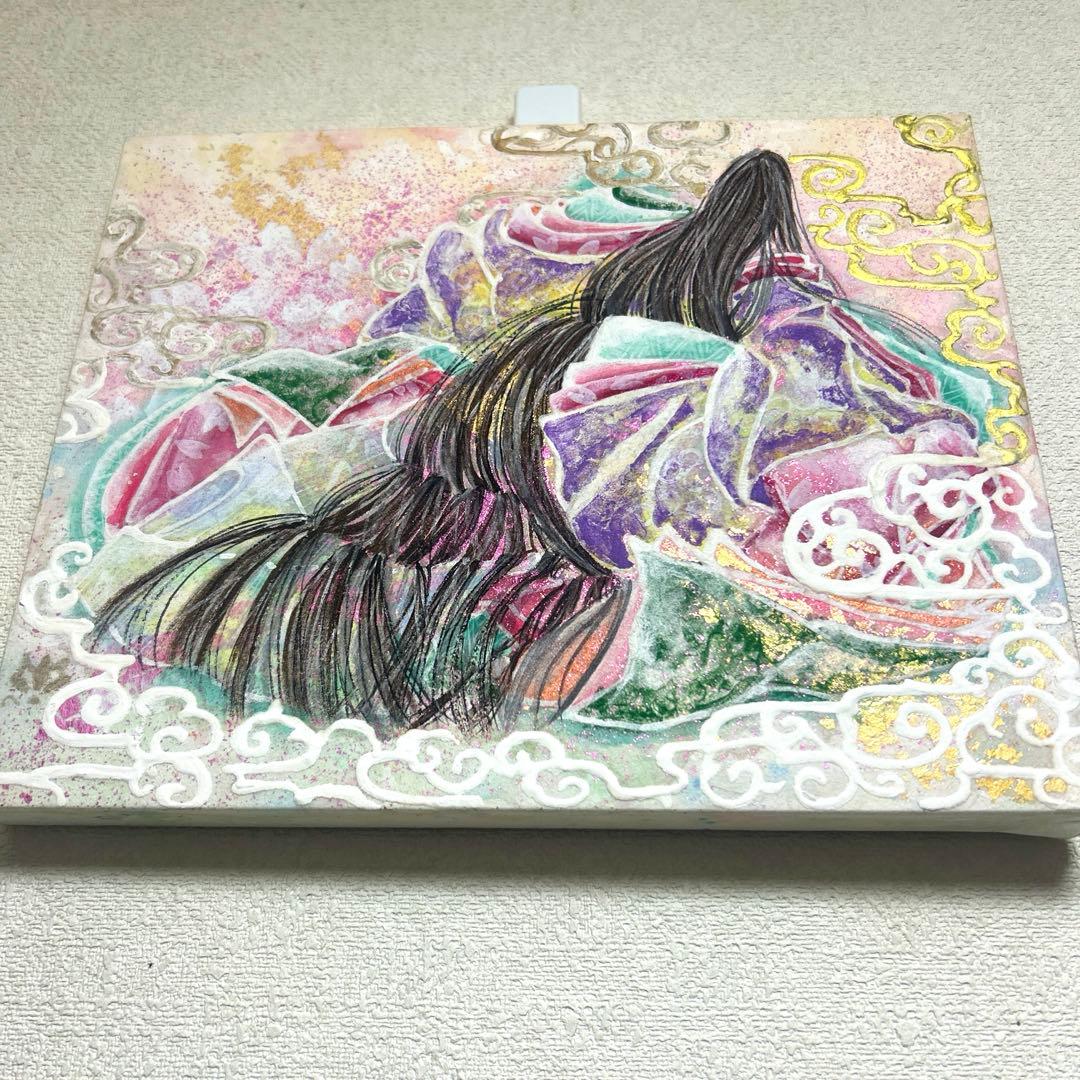 吉祥日本画 「桜敷く夢うつつ」　幸福の童子姫