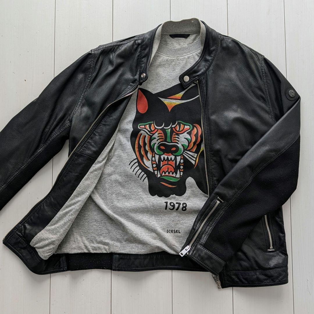 希少】DIESEL シープスキン パンチングレザージャケット M 黒 虎