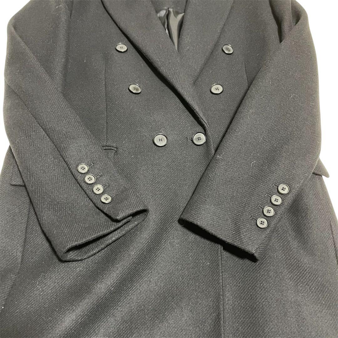美品】ZARA ダブルブレスト ウールコート マキシ丈 マンテコ生地 黒 L
