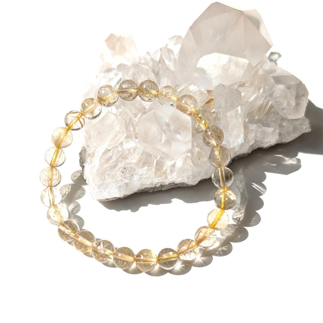 sk　透き通るクォーツと黄金ルチルが美しい 金針水晶ブレスレット 7mm