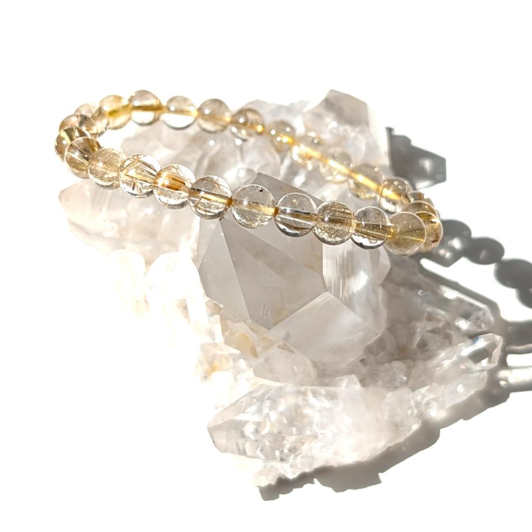 sk　透き通るクォーツと黄金ルチルが美しい 金針水晶ブレスレット 7mm