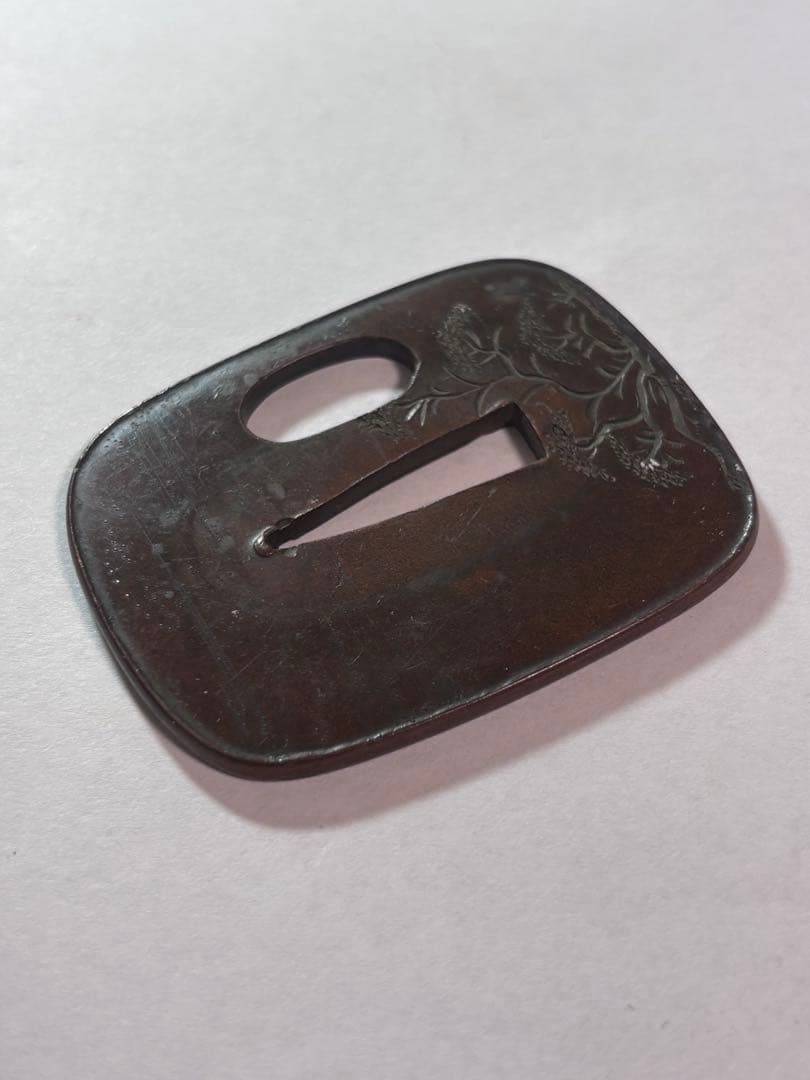 鐔鍔つば　色金　片切り彫　見事　短刀鐔　江戸時代