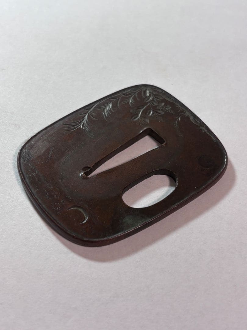 鐔鍔つば　色金　片切り彫　見事　短刀鐔　江戸時代