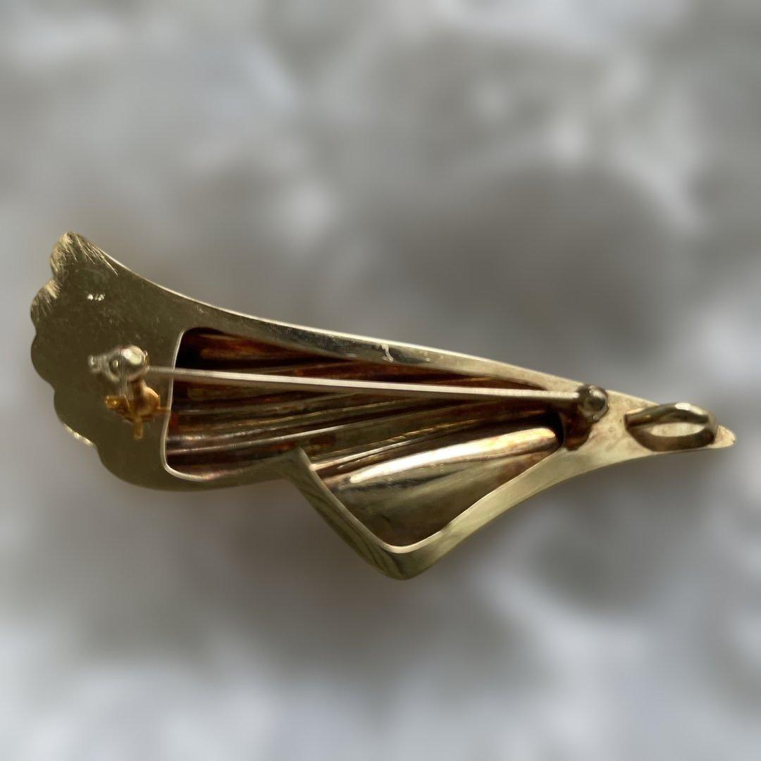 K18 ゴールド 18金 流線型羽ブローチ ペンダントヘッド レディース