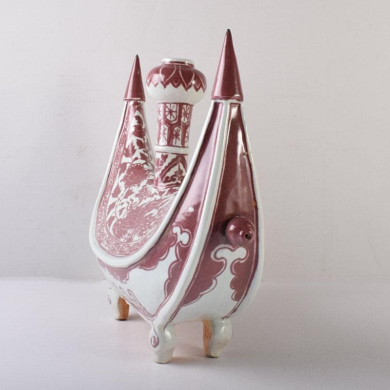 中国 釉里紅 四足水注 扁壷 M 7325C中国 釉里紅 四足水注 扁壷 M 7325C