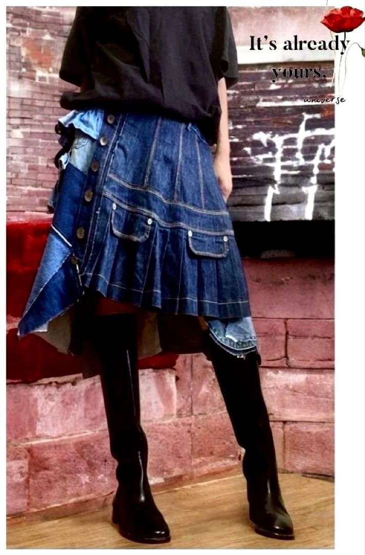 ETOYU！プリーツ巻きスカート☆個性的☆デニムリメイク