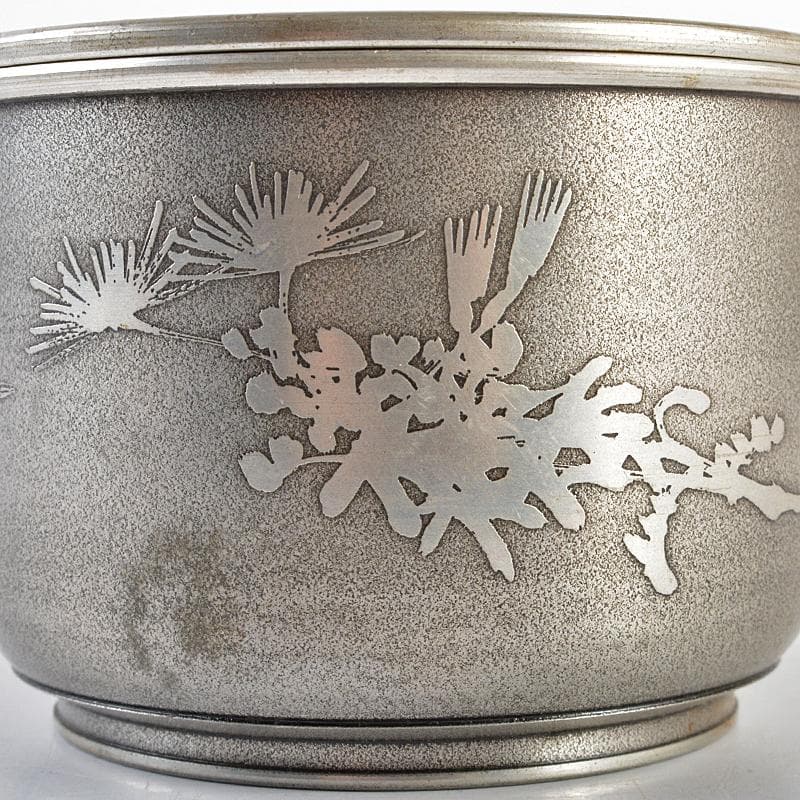 煎茶道具 林亭瑞製 錫製 四君子文 茶こぼし 約287g 時代箱