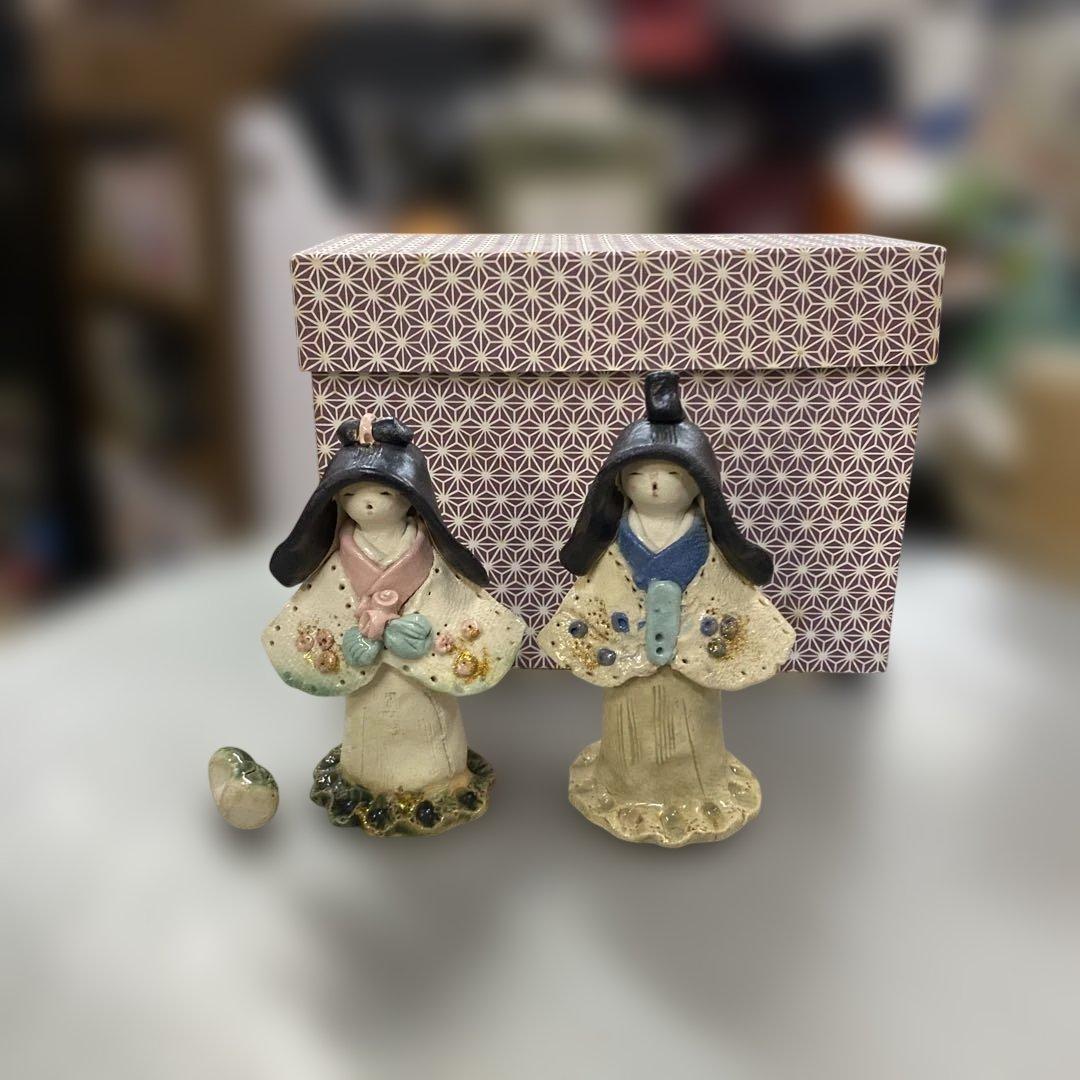 陶器　焼き物　水野雅子　作家作品　雛人形　雅子手稔り夫婦立體 陶器 焼き物 水野雅子 作家作品 雛人形 雅子手稔り夫婦立體