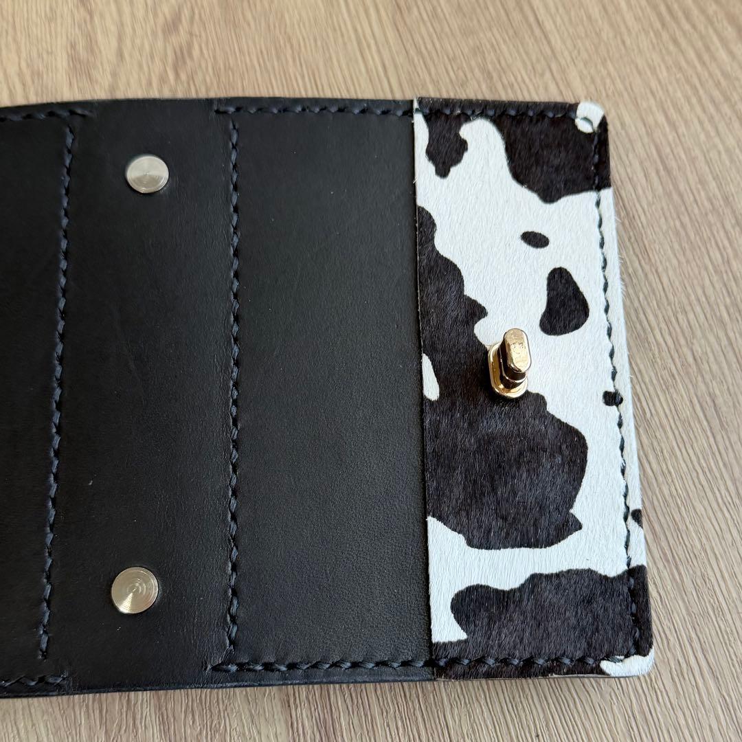 にこにこママページ【ヌメ革】M５システム手帳　ひねり錠　ブラック＆カウ柄