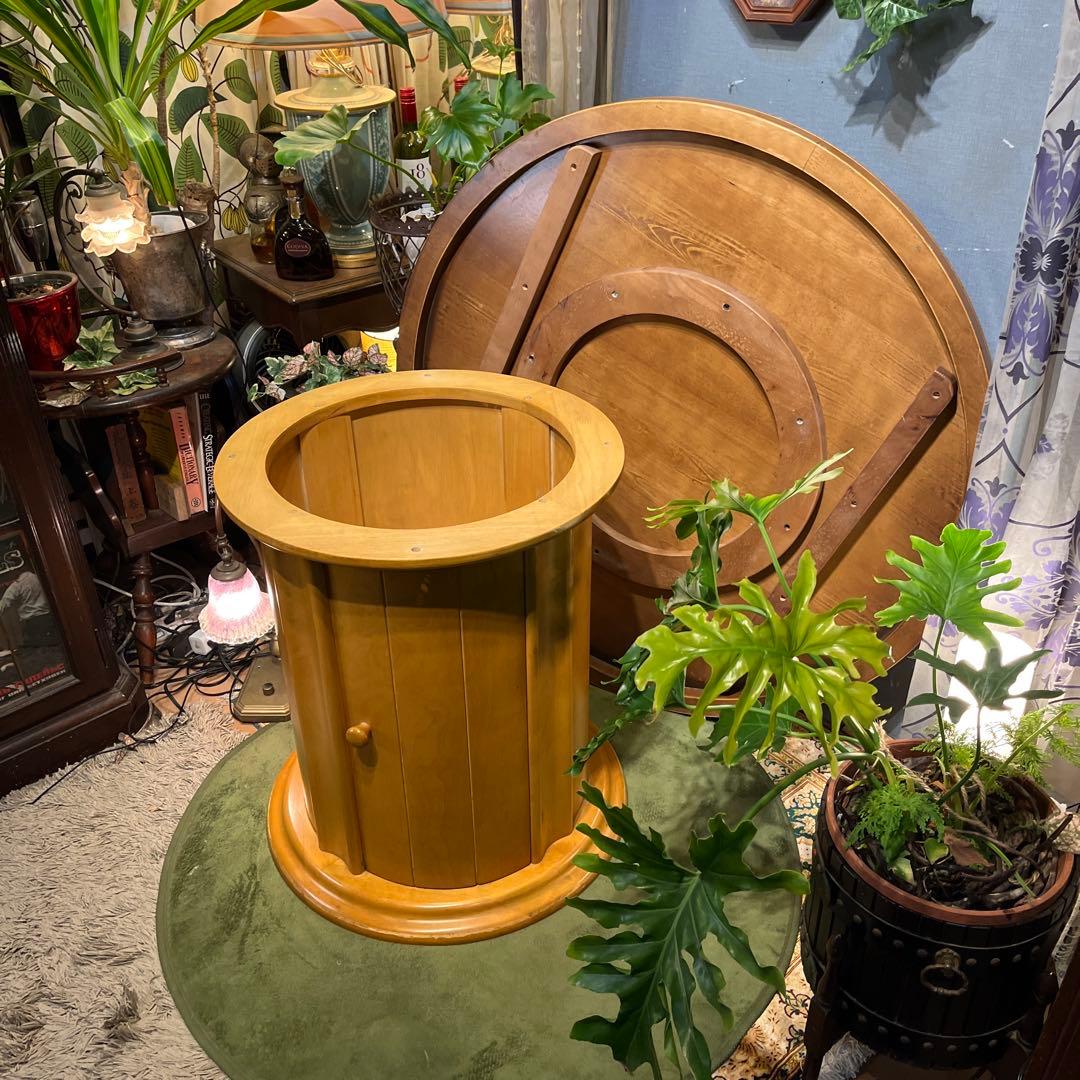 sale ラウンドテーブル　1０５　丸テーブル　無垢材仕上げ収納付き