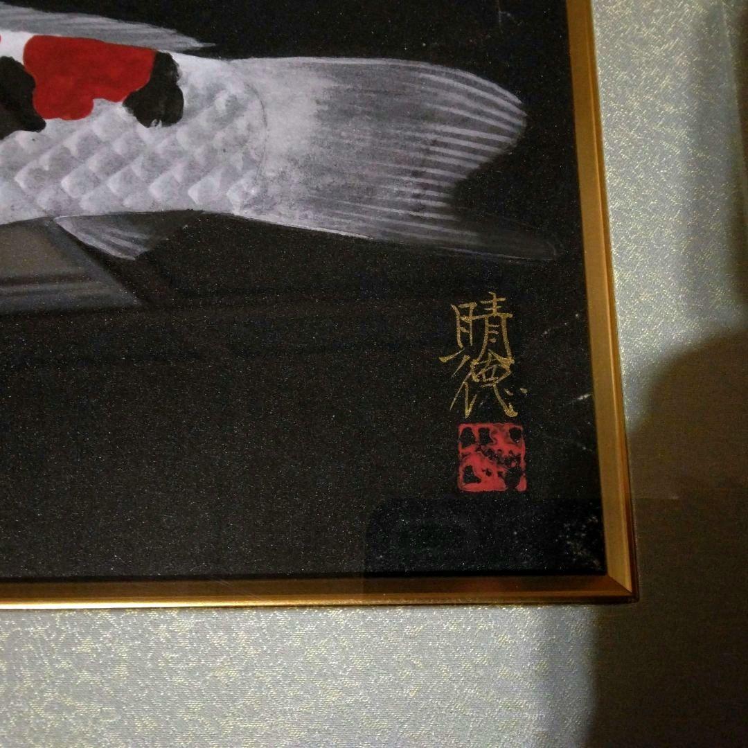 五十嵐 晴徳 日本画 鯉の絵 額・箱付き