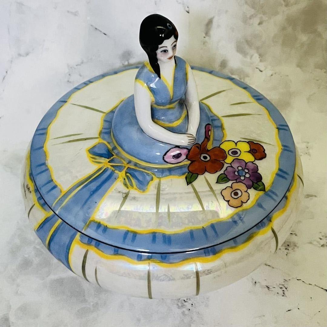 【オールドノリタケ/デコレディ/パウダーボックス】アールデコ/ラスター彩/ドール